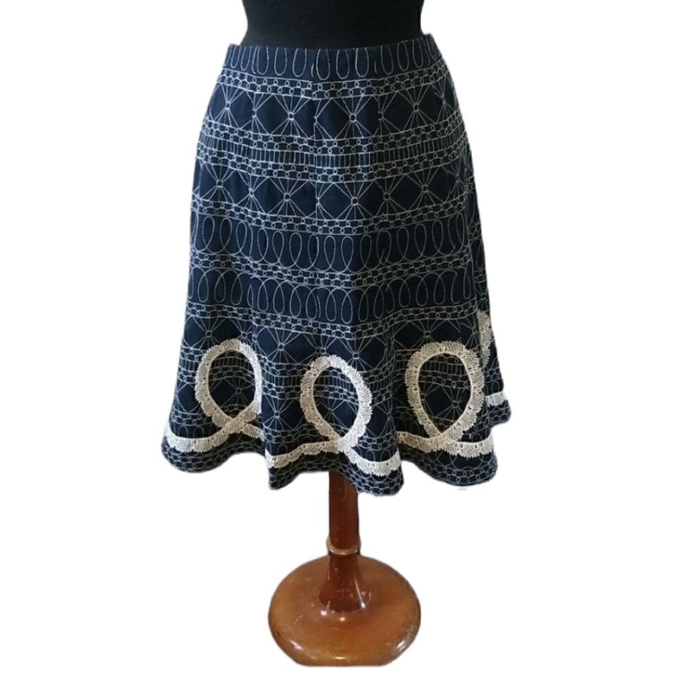WDNY Blue Skirt with Embroidery Design sz 8